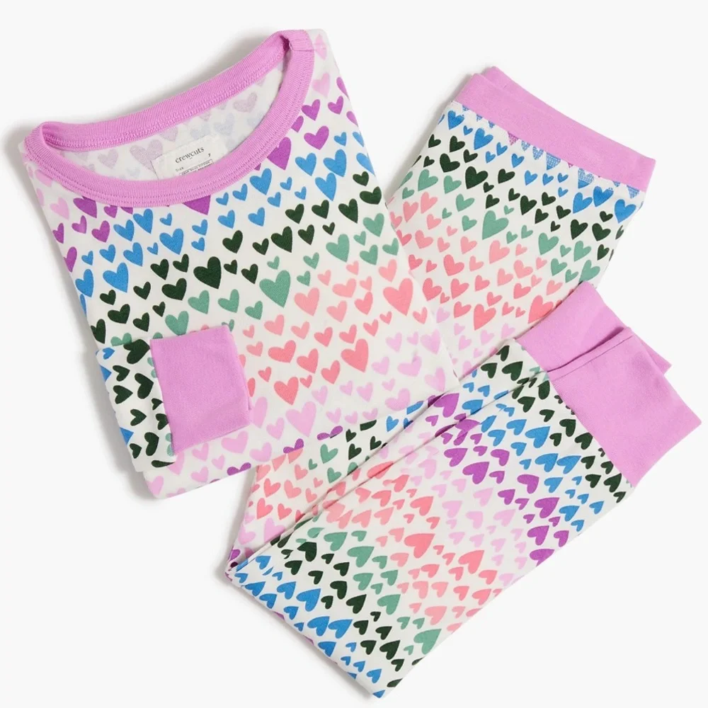 Crewcuts J.Crew Kids Pajama Sets Girls Size 8 Lot Long Sleeve 100% Cotton Hearts